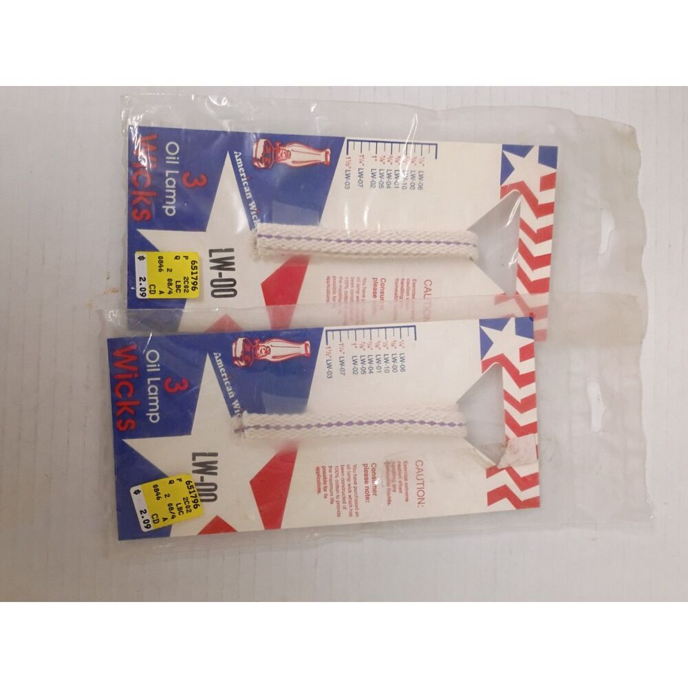 Vintage American Wick 3/8" Flat Oil Lamp Wicks Model LW-00 Lot of 2 Packs NOS